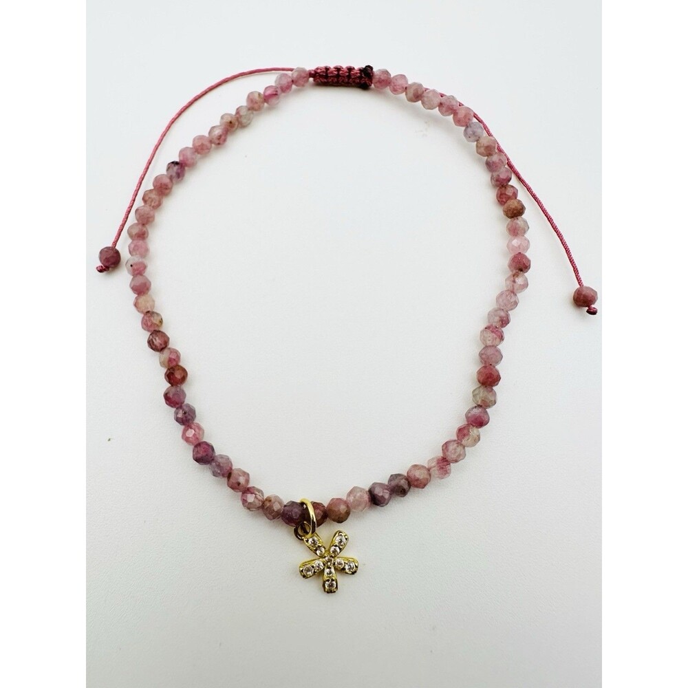 Natural Faceted Gemstone Sterling Silver Flower Charm Beaded Bracelet